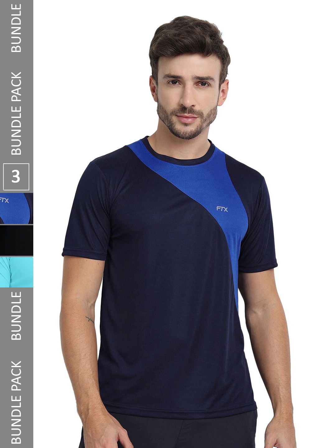 

FTX Pack Of 3 Colourblocked Dry Fit Sports T-shirts, Black
