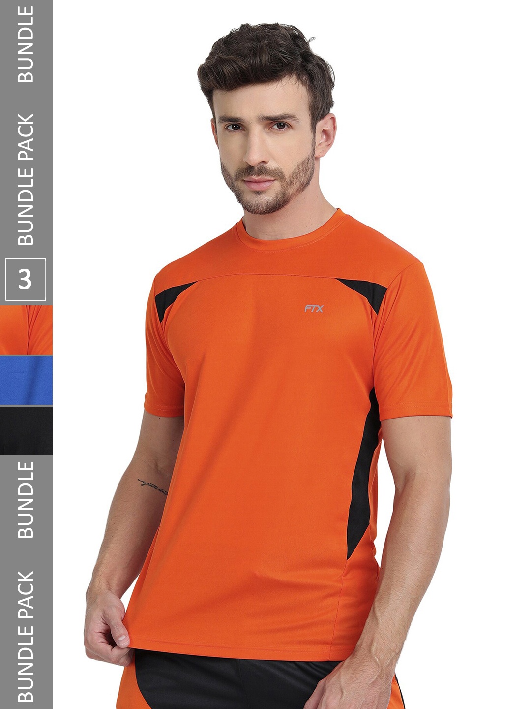 

FTX Pack Of 3 Colourblocked Dry Fit Sports T-shirts, Orange