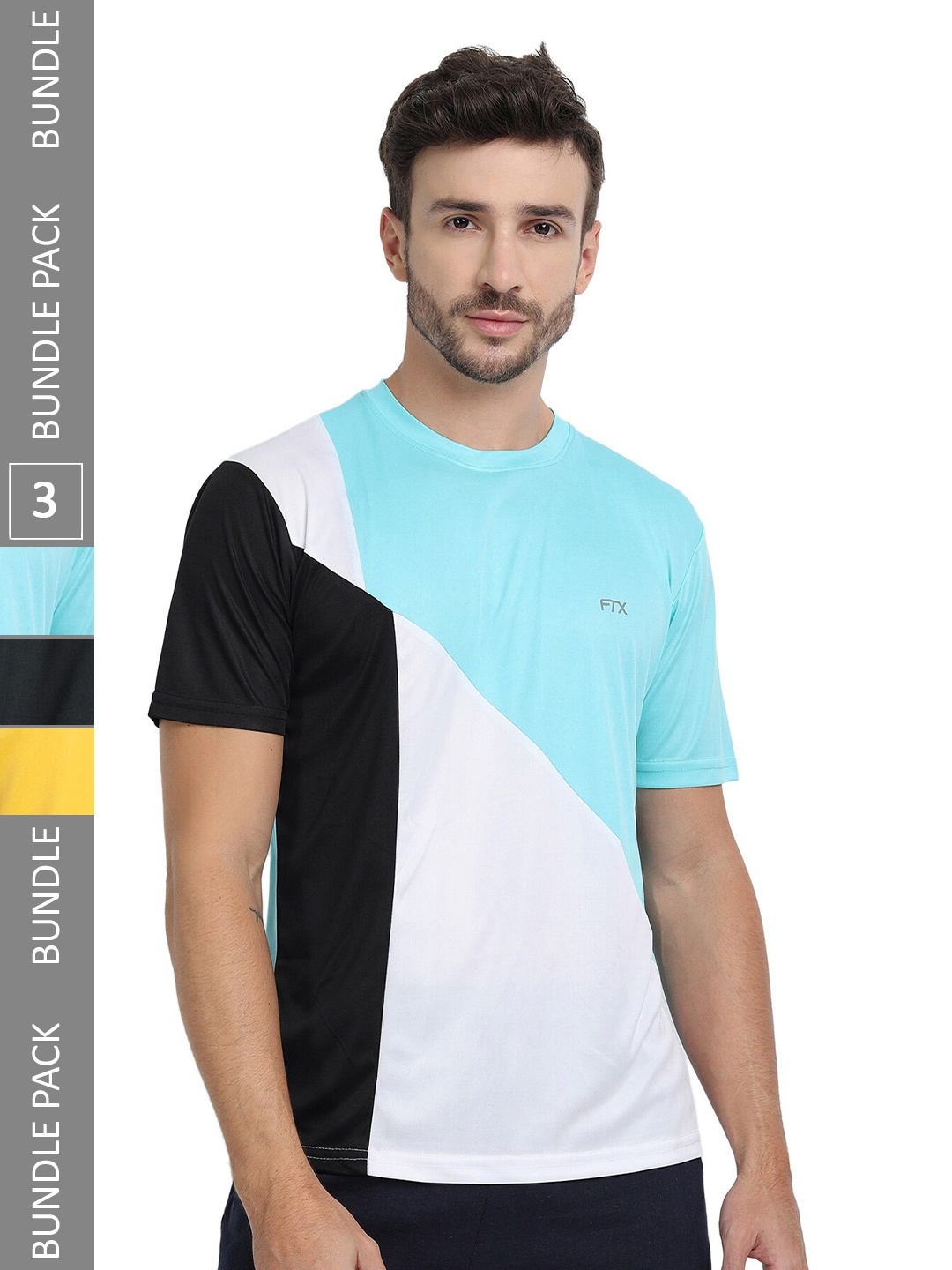 

FTX Pack Of 3 Colourblocked Round Neck Dry Fit Sports T-shirt, Blue