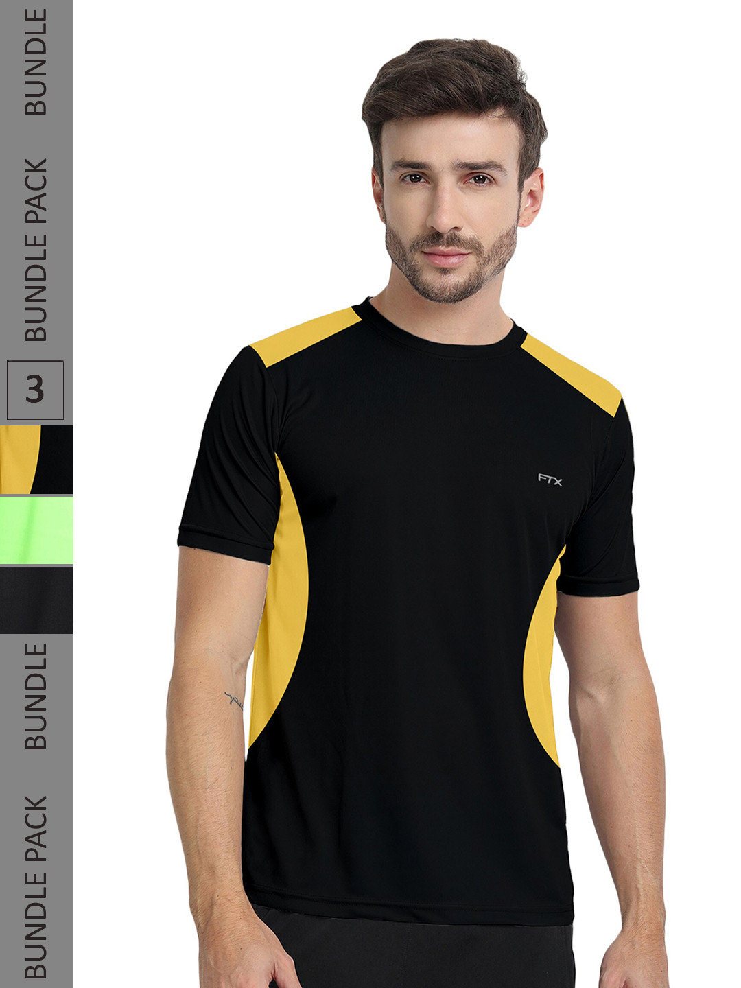 

FTX Pack Of 3 Colourblocked Dry Fit Sports T-shirt, Black