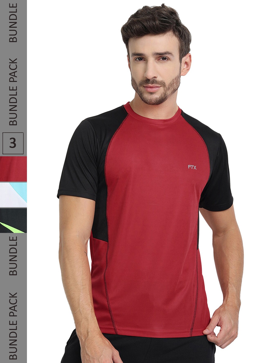 

FTX Pack Of 3 Colourblocked Dry Fit Sports T-Shirts, Red