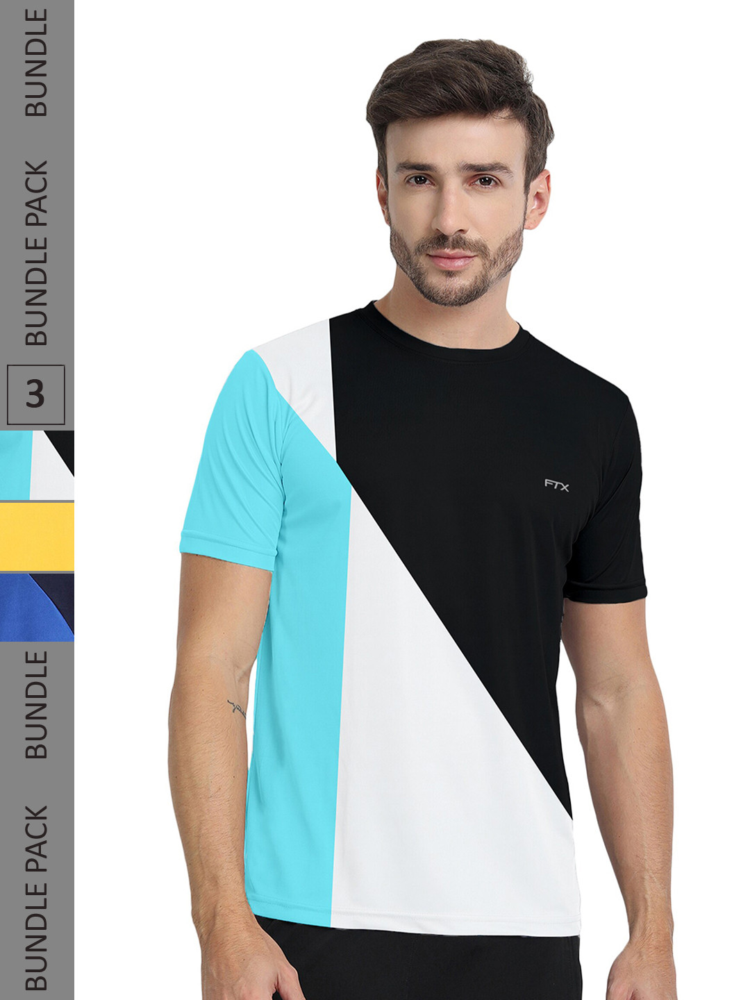 

FTX Pack Of 3 Colourblocked Dry Fit Sports T-Shirts, Black
