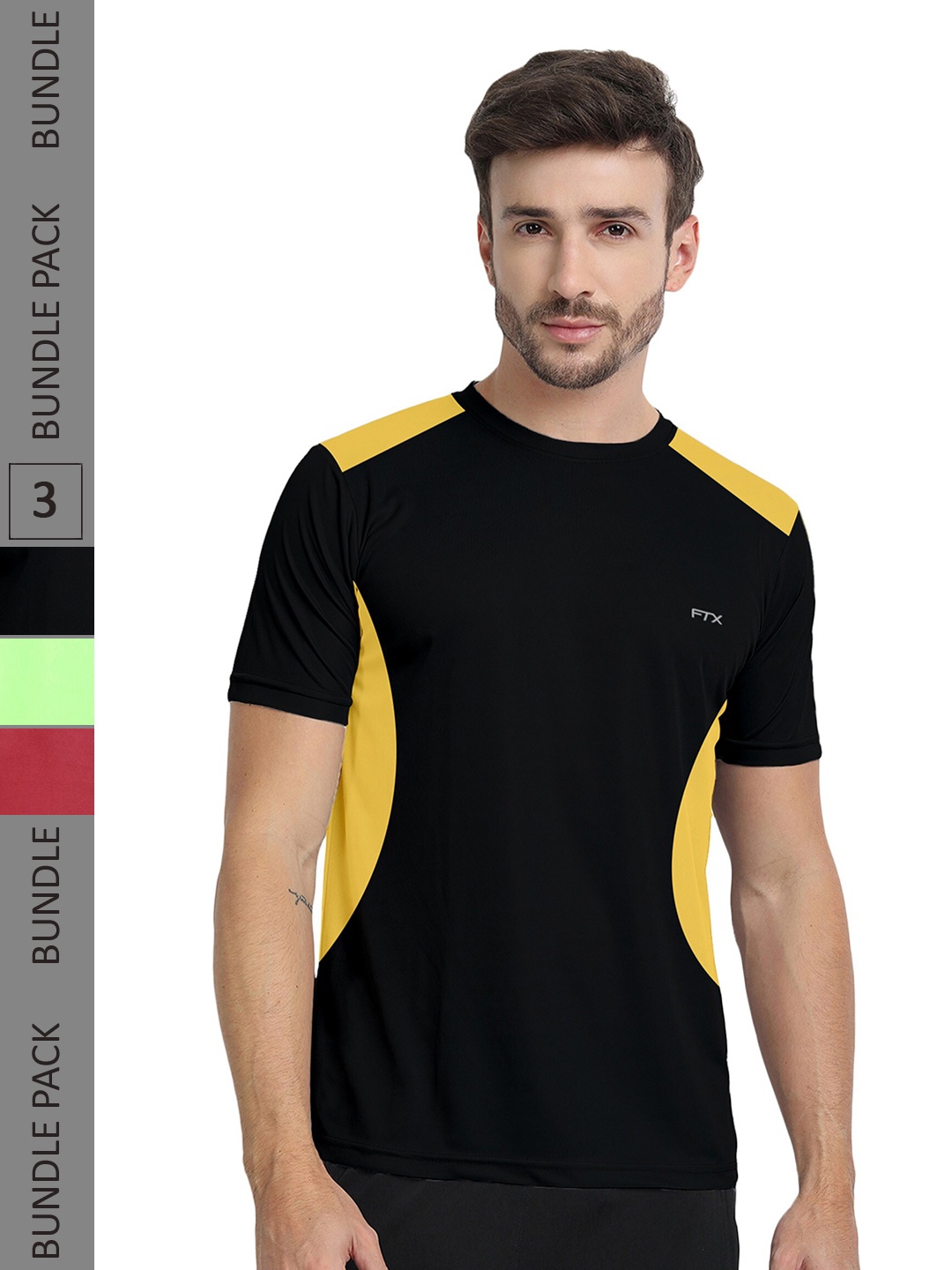 

FTX Pack Of 3 Colourblocked Dry Fit Sports T-Shirts, Black