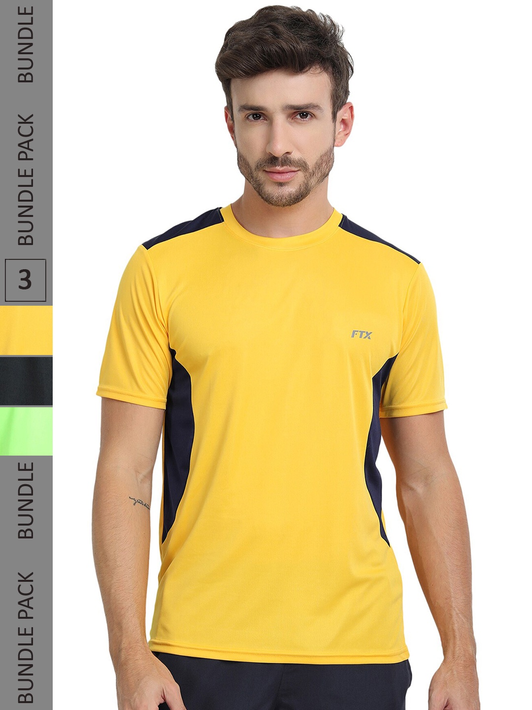 

FTX Pack Of 3 Colourblocked Dry Fit Sports T-Shirts, Yellow