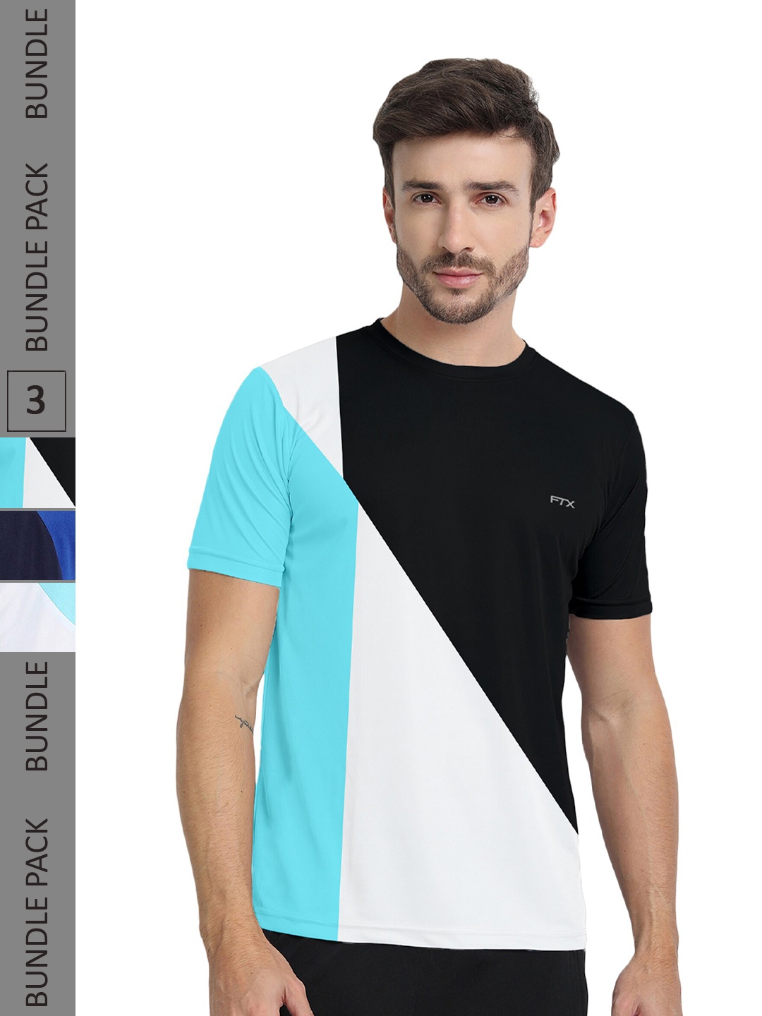 

FTX Pack Of 3 Colourblocked Dry Fit Sports T-shirt, Black