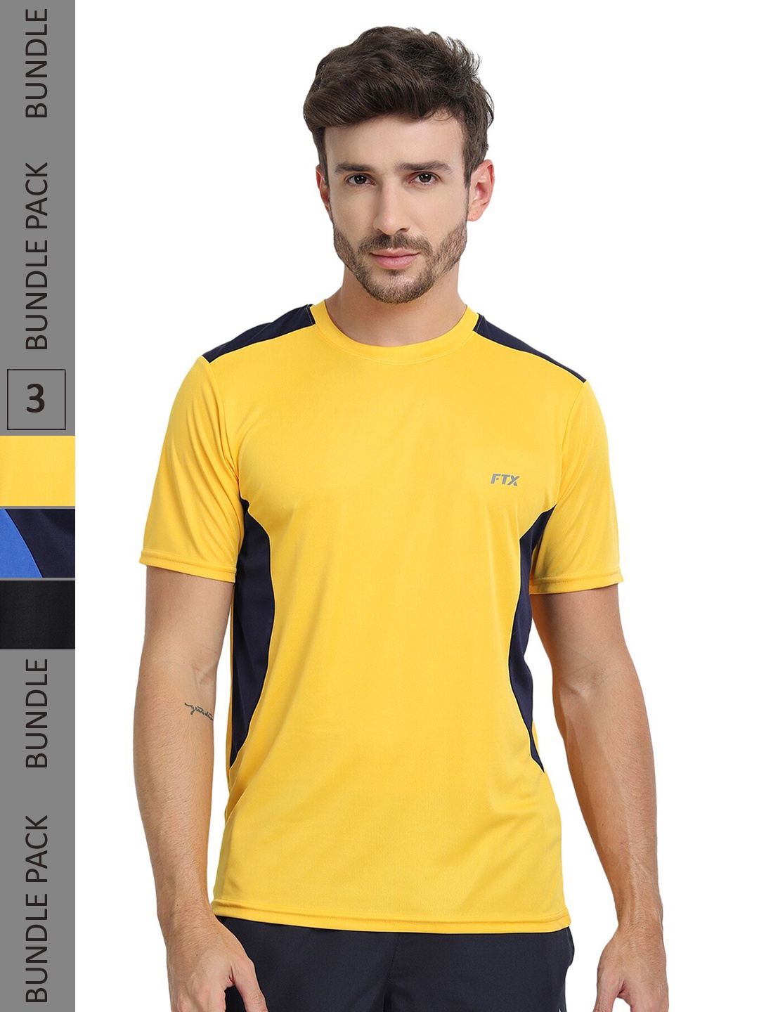

FTX Pack Of 3 Colourblocked Dry Fit Sports T-shirt, Yellow