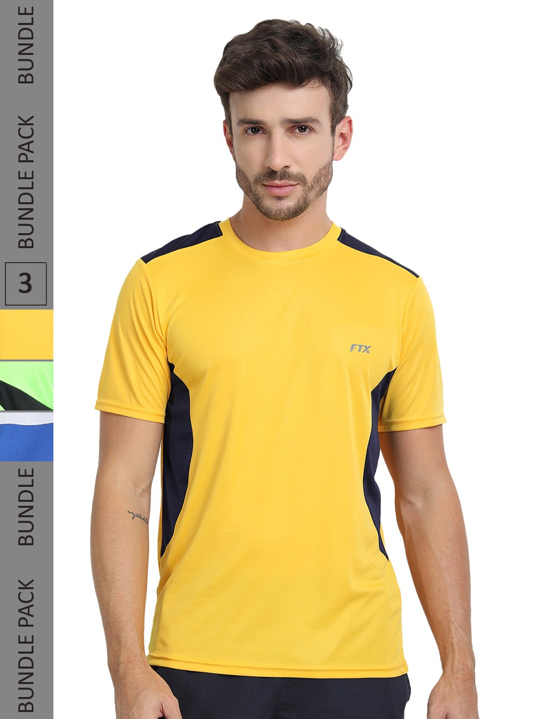 

FTX Pack Of 3 Colourblocked Dry Fit Sports T-shirt, Yellow