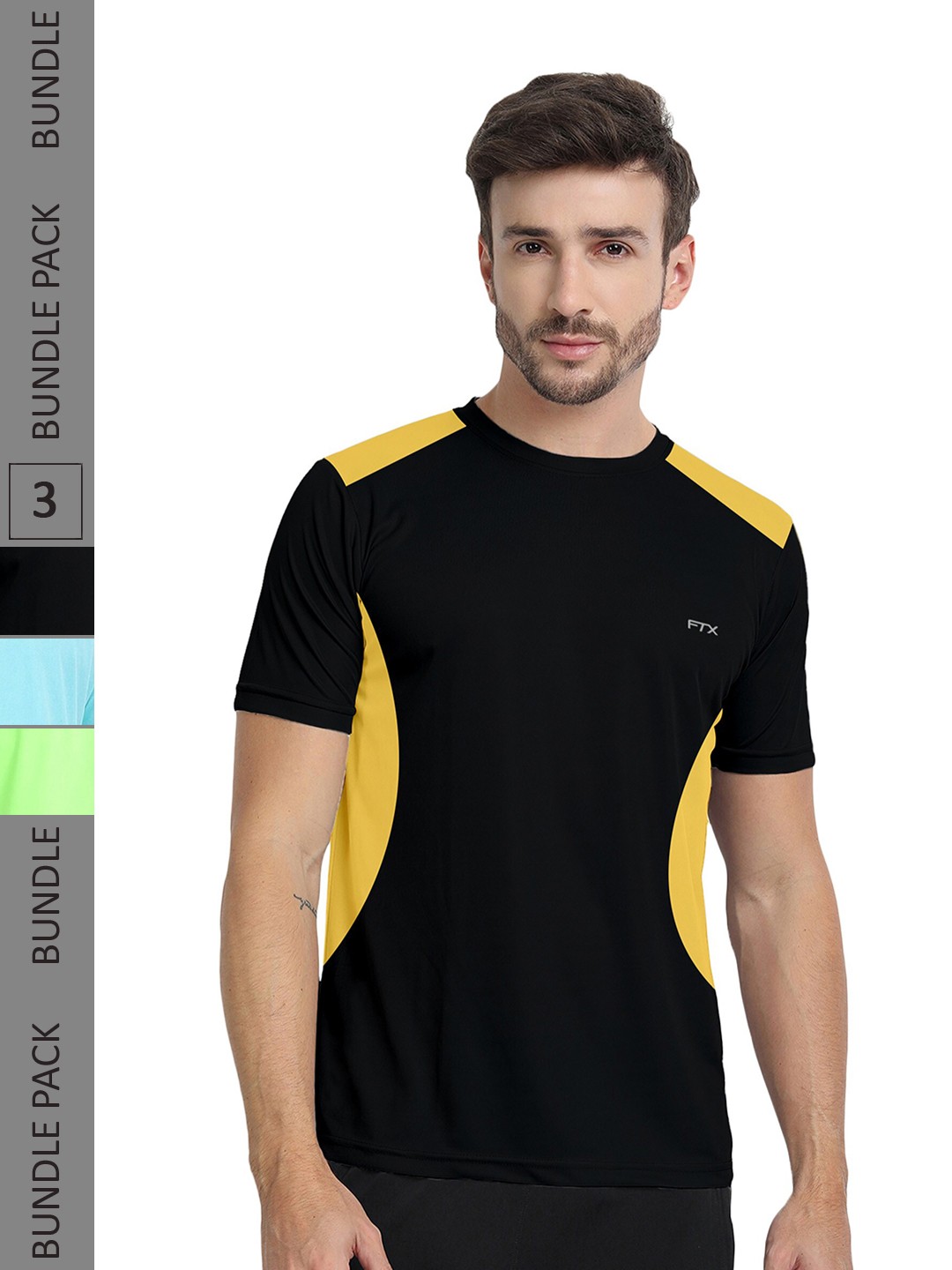 

FTX Pack Of 3 Colourblocked Dry Fit Sports T-shirt, Black
