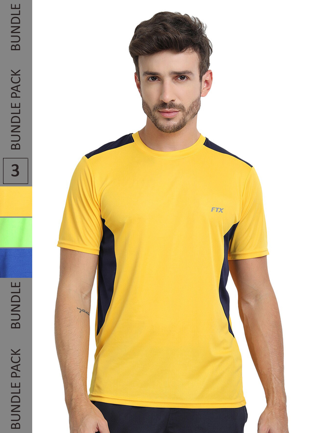

FTX Pack Of 3 Colourblocked Dry Fit Sports T-shirt, Yellow