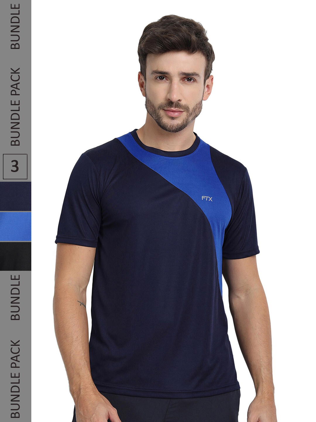 

FTX Pack Of 3 Colourblocked Dry Fit Sports T-shirt, Black