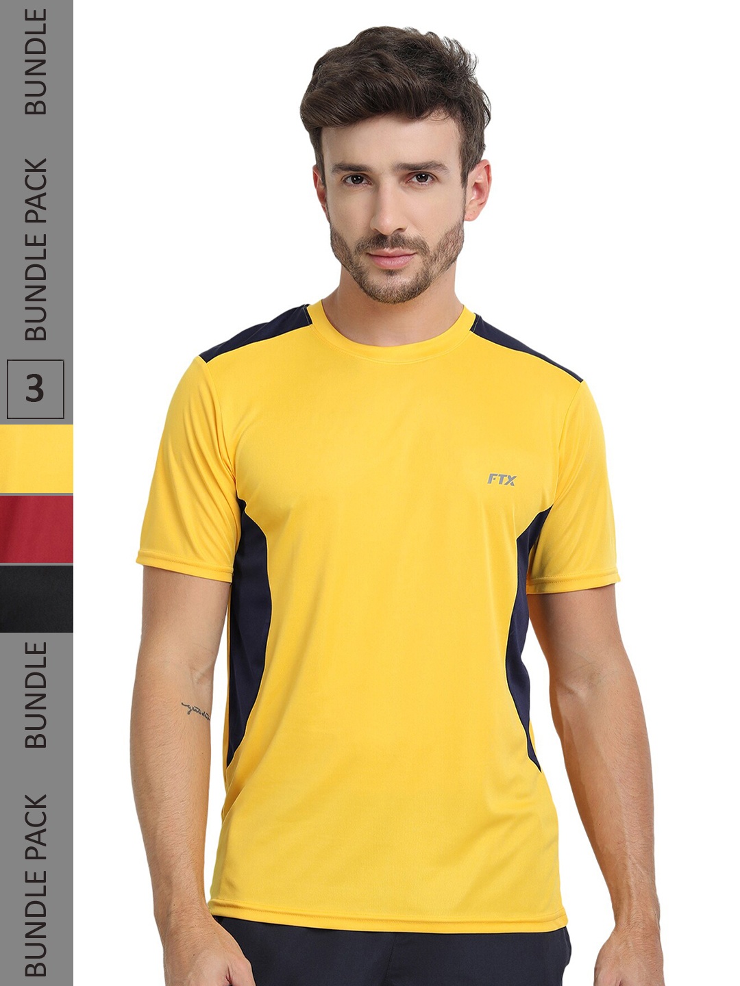 

FTX Pack Of 3 Colourblocked Dry Fit Sports T-shirt, Yellow