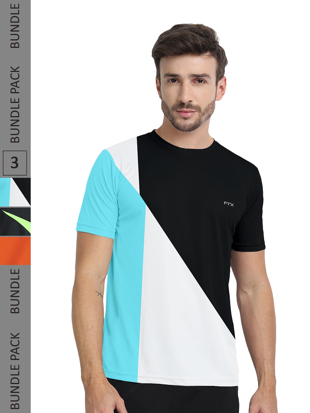 

FTX Pack Of 3 Colourblocked Dry Fit Sports T-Shirts, Black