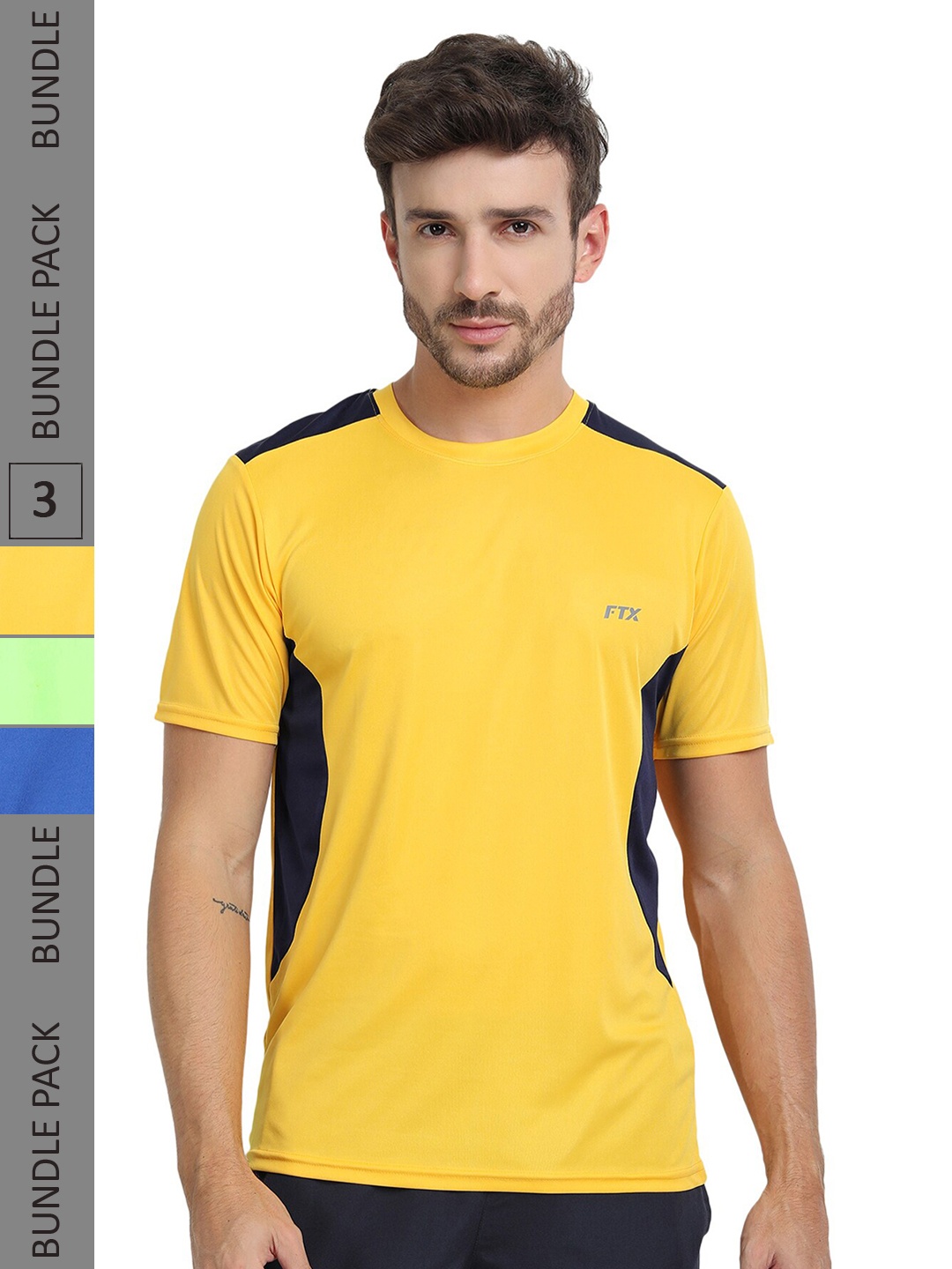 

FTX Pack Of 3 Colourblocked Dry Fit Sports T-Shirts, Yellow