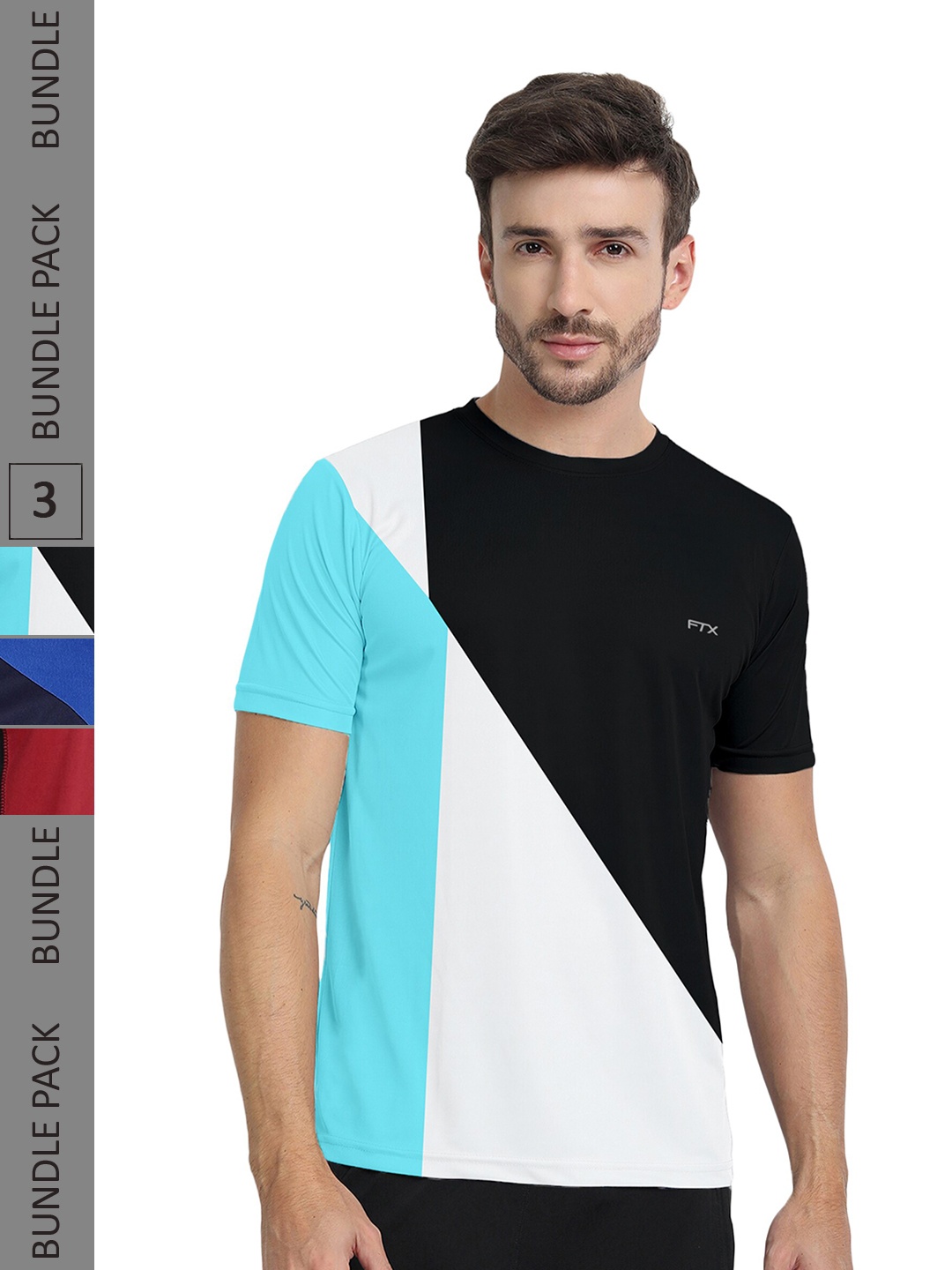

FTX Pack of 3 Colourblocked Dry Fit Sports T-shirt, White