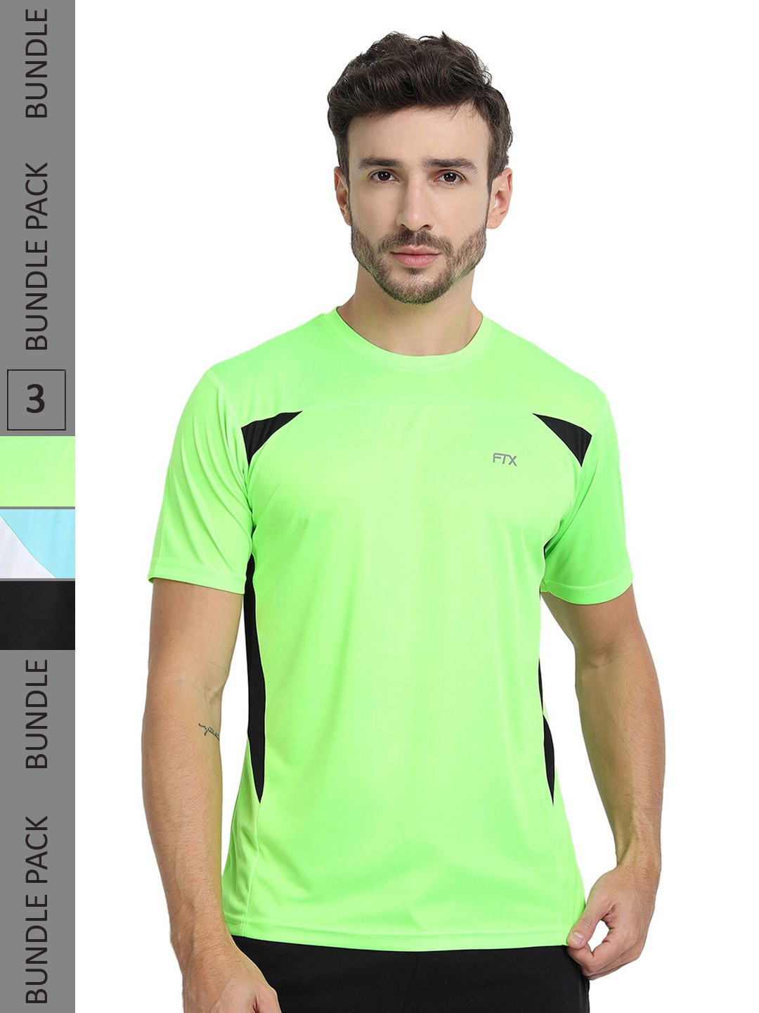 

FTX Pack Of 3 Colourblocked Round Neck Dry Fit Sports T-shirt, Fluorescent green