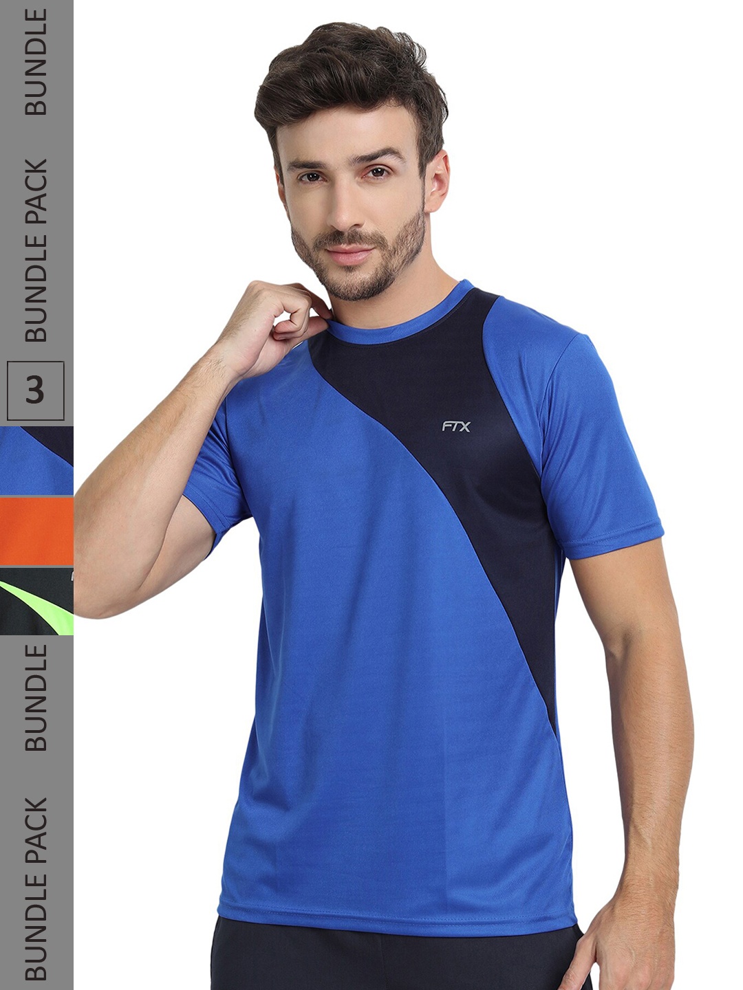 

FTX Pack Of 3 Colourblocked Round Neck Dry Fit Sports T-shirt, Blue