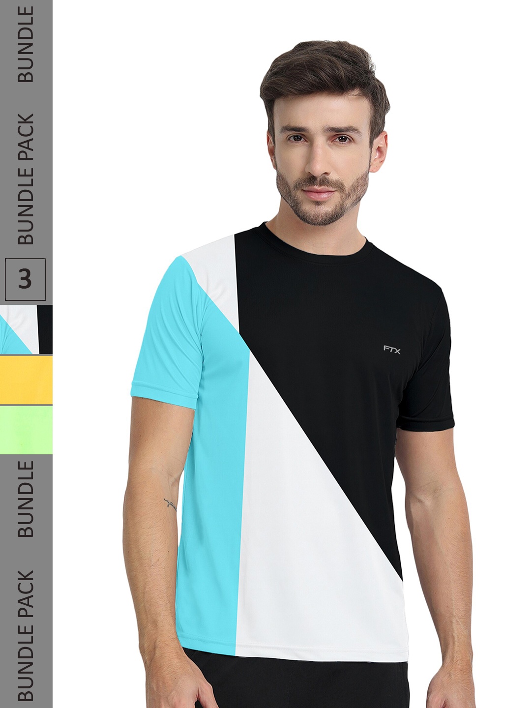 

FTX Pack Of 3 Colourblocked Round Neck Dry Fit Sports T-shirt, Black