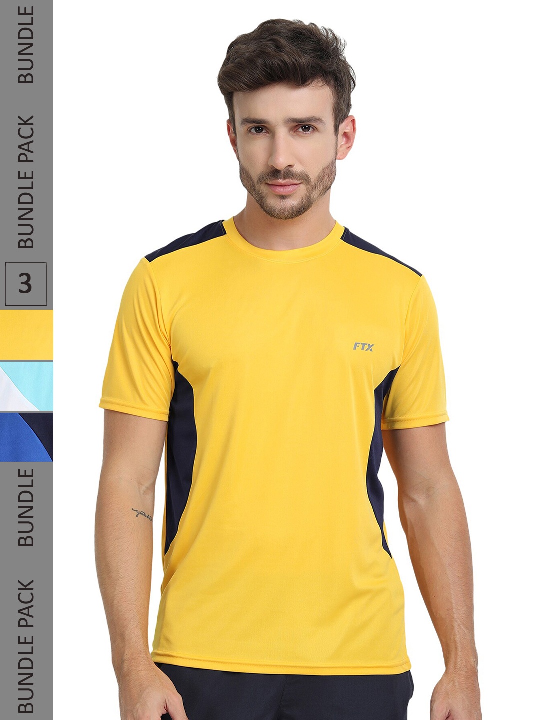 

FTX Pack Of 3 Colourblocked Round Neck Dry Fit Sports T-shirt, Yellow