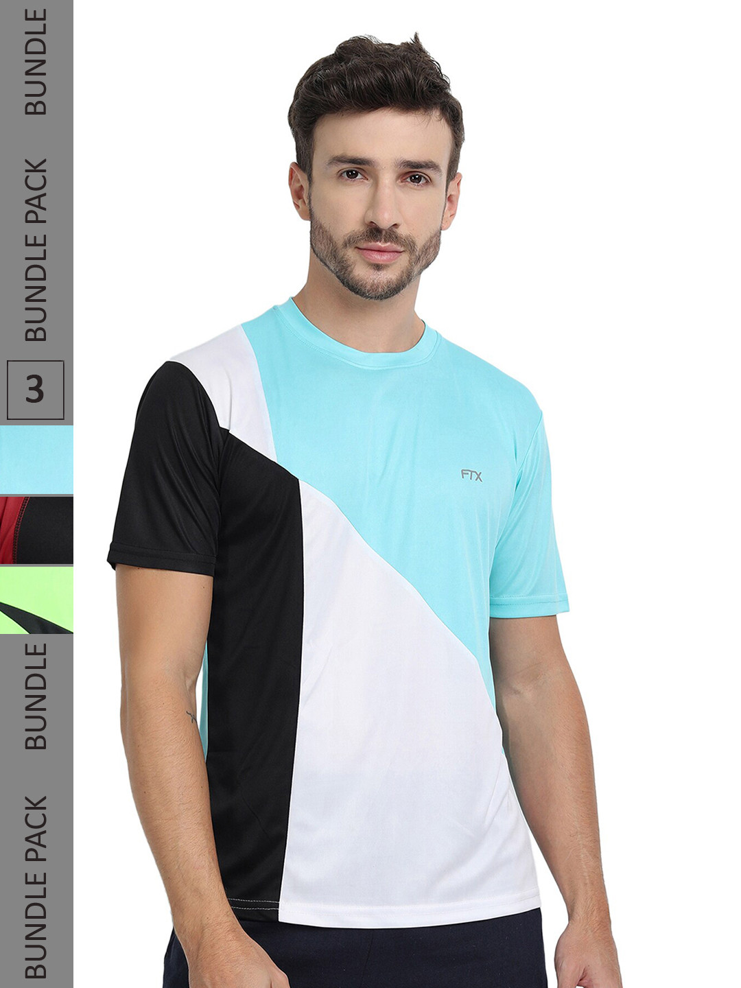 

FTX Pack Of 3 Colourblocked Round Neck Dry Fit Sports T-shirt, Blue
