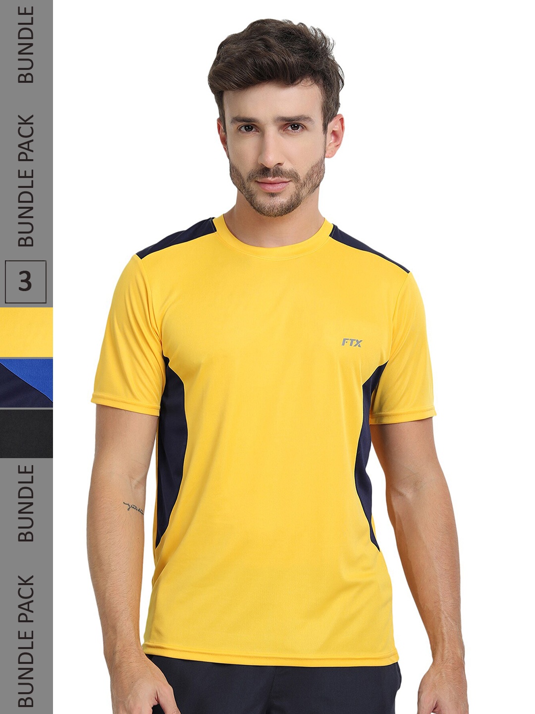 

FTX Pack Of 3 Colourblocked Dry Fit Sports T-shirts, Yellow