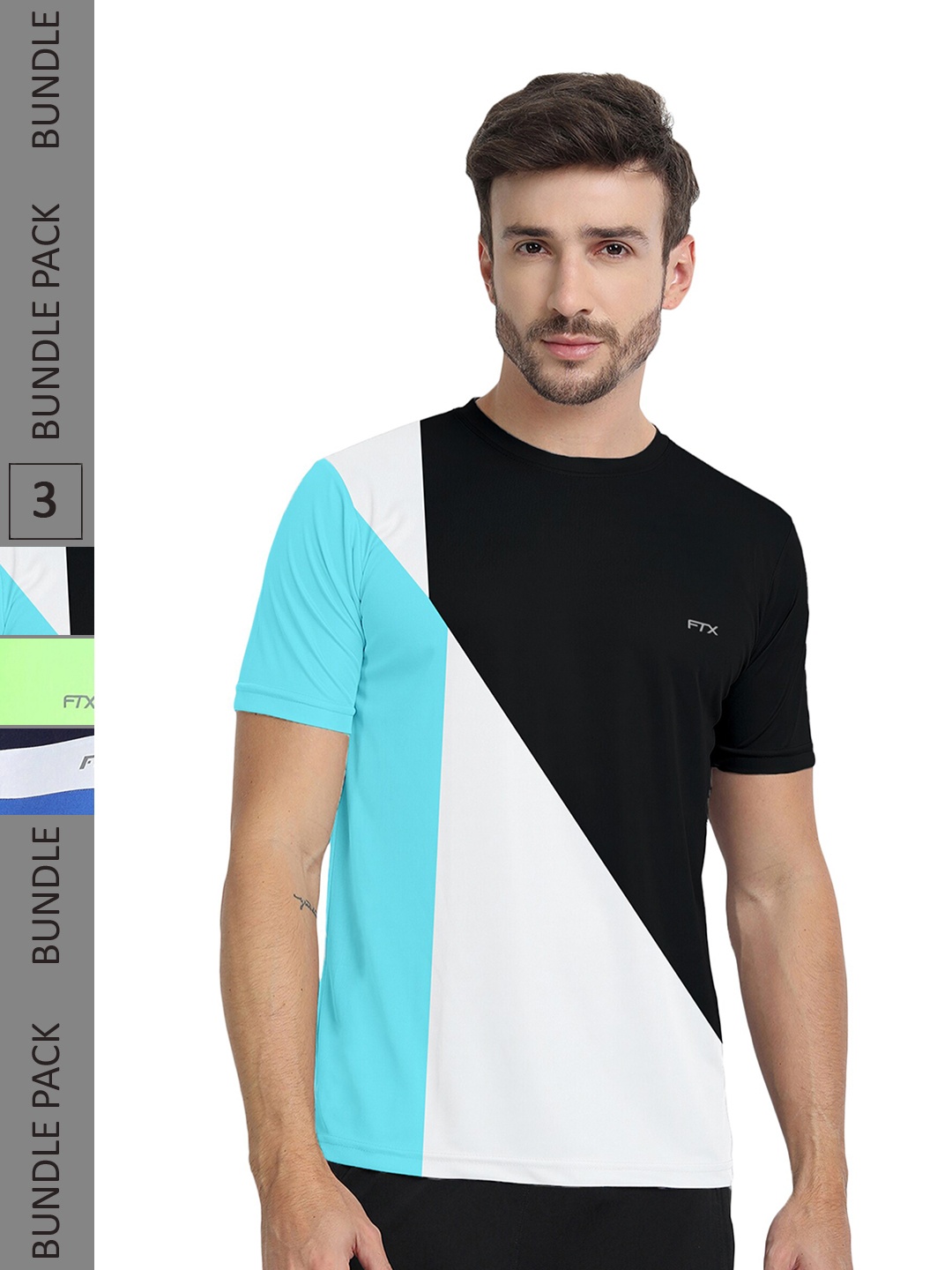 

FTX Pack Of 3 Colourblocked Dry Fit Sports T-shirts, Black