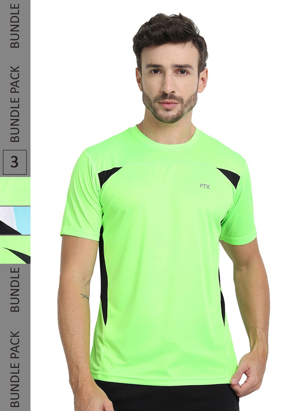 

FTX Pack Of 3 Colourblocked Dry Fit Sports T-shirts, Fluorescent green