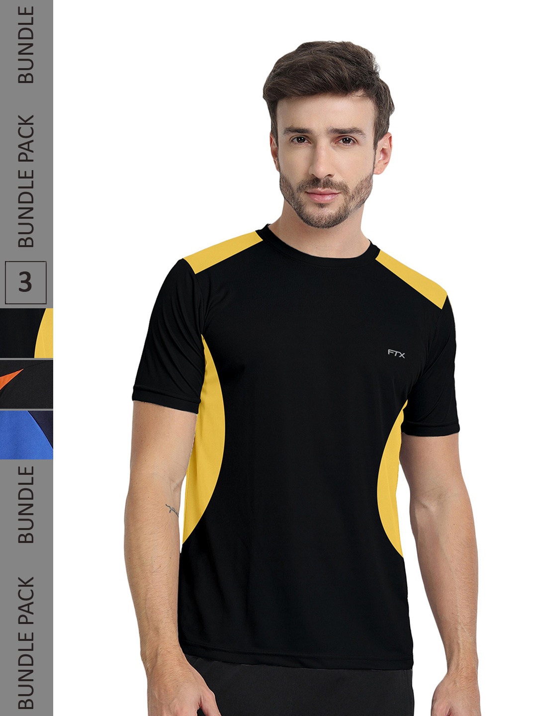 

FTX Pack Of 3 Colourblocked Dry Fit Sports T-shirts, Black