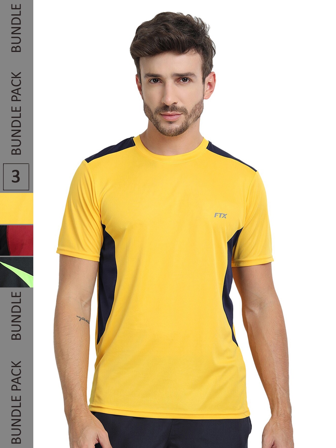 

FTX Pack Of 3 Colourblocked Dry Fit Sports T-shirts, Yellow