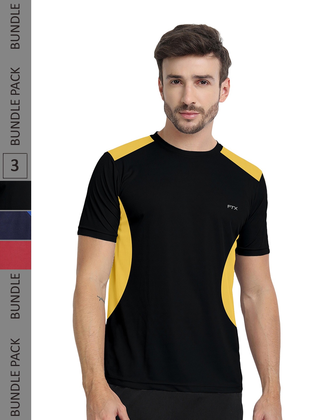 

FTX Pack Of 3 Colourblocked Dry Fit Sports T-shirt, Black