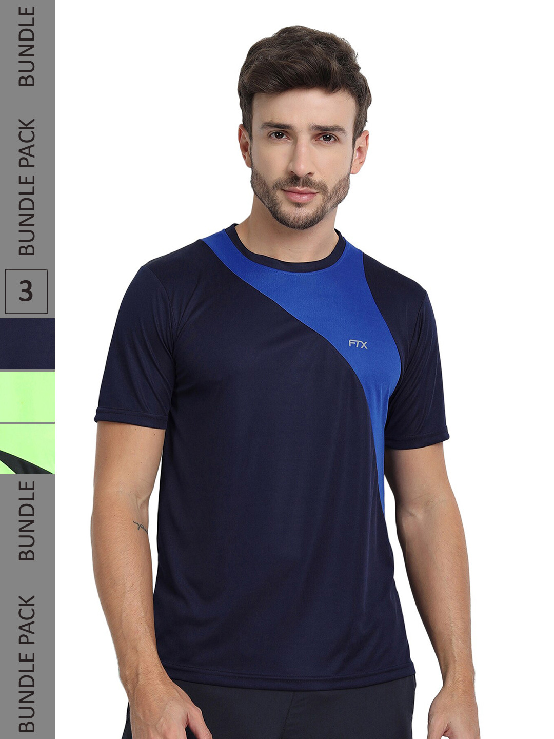 

FTX Pack Of 3 Colourblocked Dry Fit Sports T-shirt, Navy blue