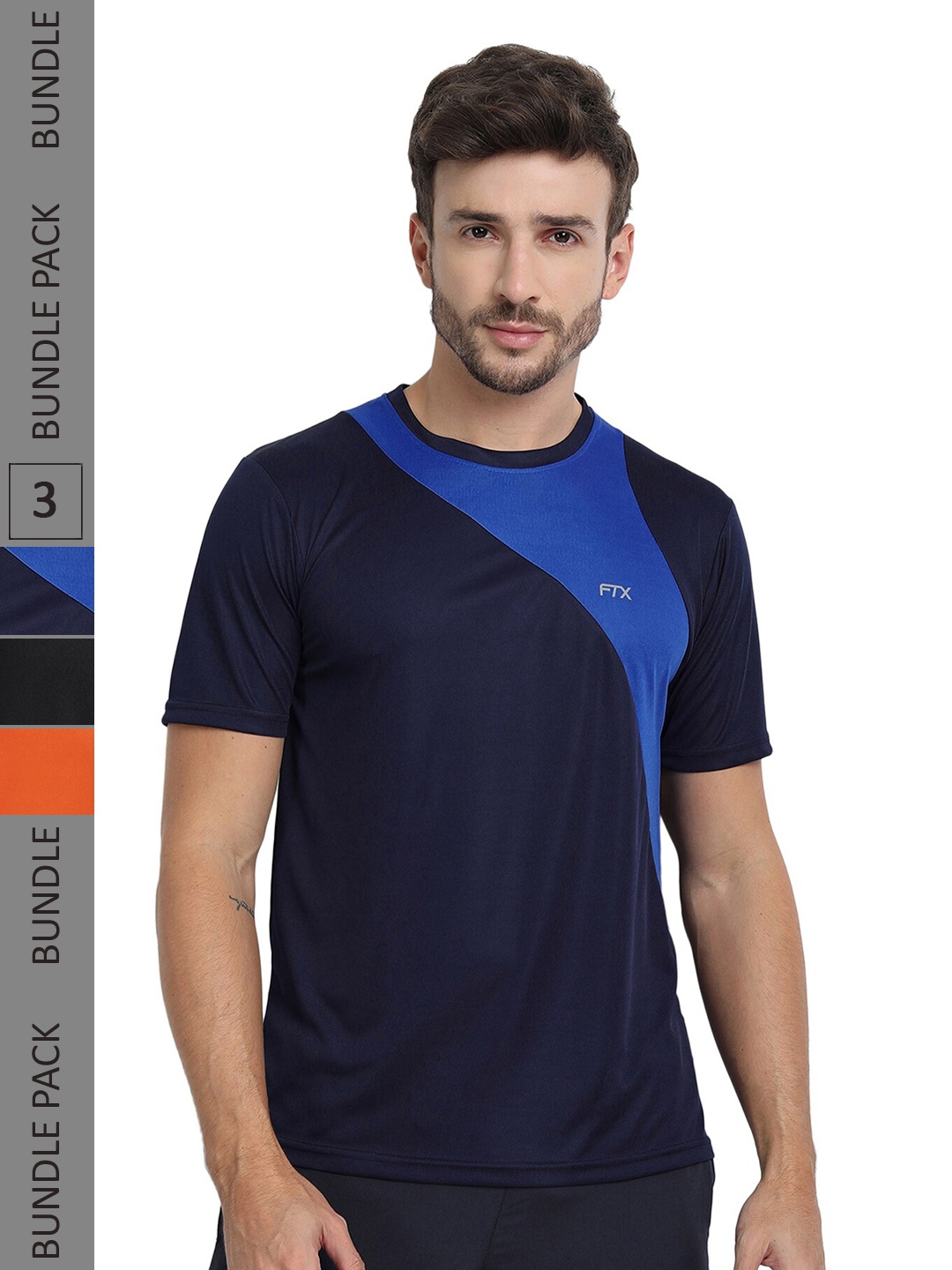 

FTX Pack Of 3 Colourblocked Dry Fit Sports T-shirt, Navy blue