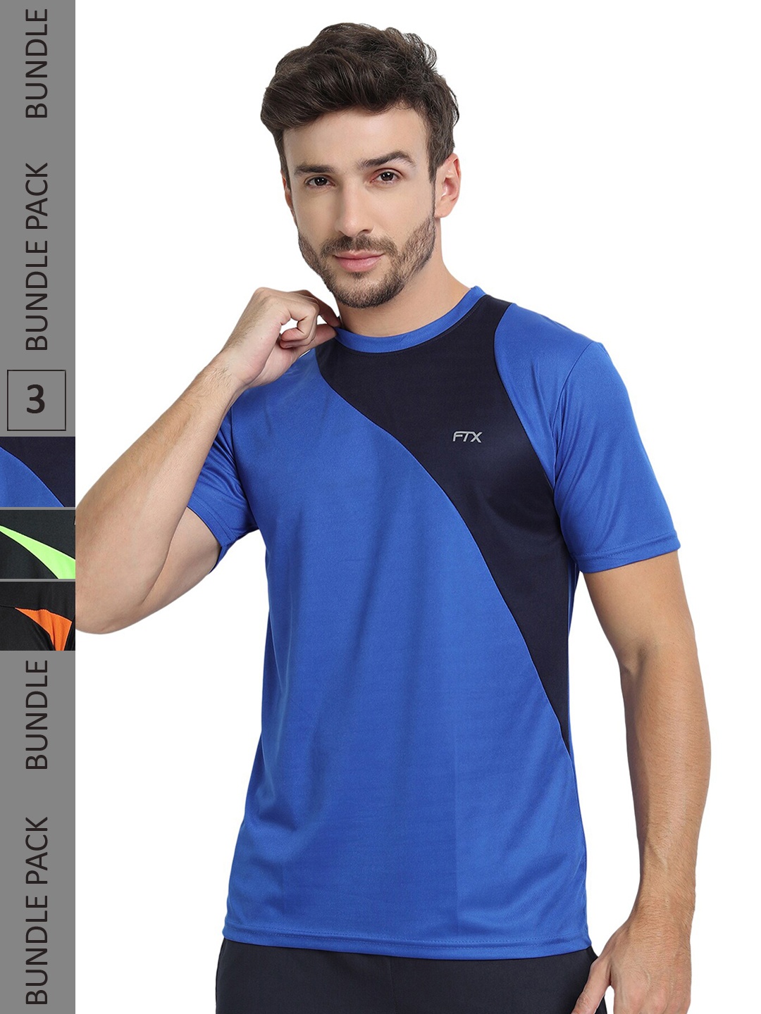 

FTX Pack Of 3 Colourblocked Dry Fit Sports T-shirt, Blue