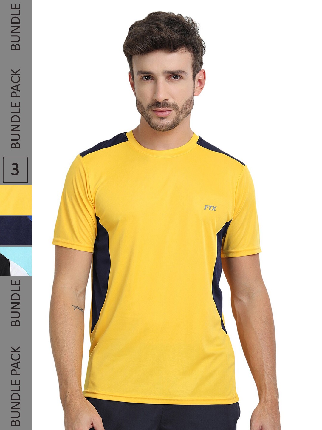 

FTX Pack Of 3 Colourblocked Dry Fit Sports T-shirts, Yellow