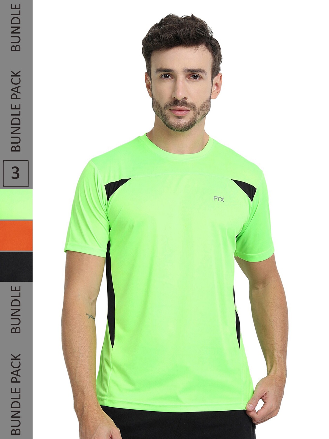 

FTX Pack Of 3 Colourblocked Dry Fit Sports T-shirt, Fluorescent green