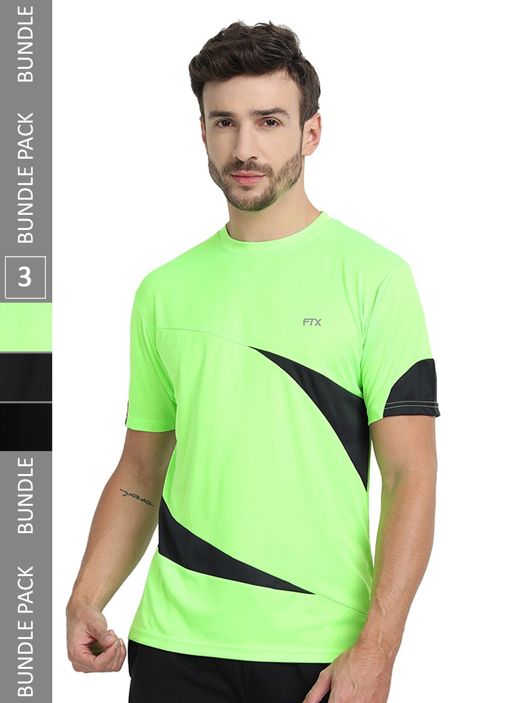 

FTX Pack Of 3 Round Neck Dry Fit Sports T-shirt, Fluorescent green