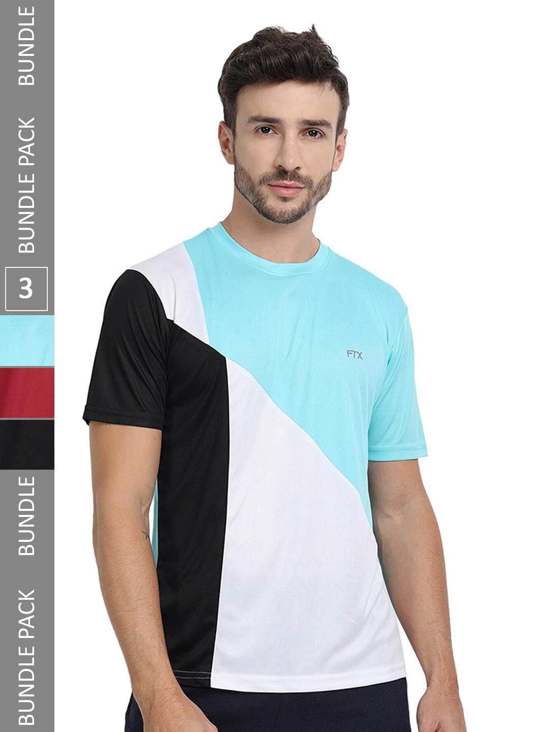 

FTX Pack Of 3 Colourblocked Round Neck Dry Fit Sports T-shirt, Blue