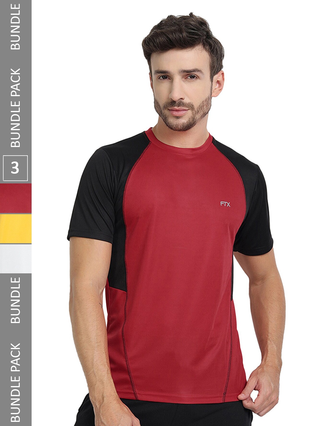 

FTX Pack Of 3 Colourblocked Round Neck Dry Fit Sports T-shirt, Red