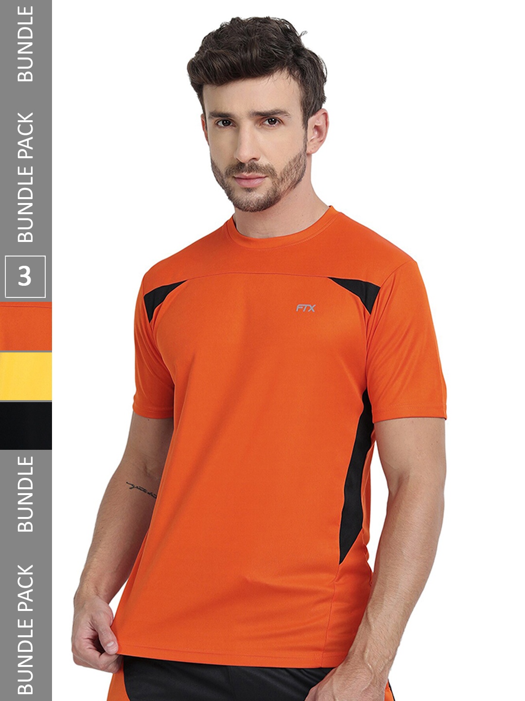 

FTX Pack Of 3 Colourblocked Round Neck Dry-Fit Sports T-shirt, Orange