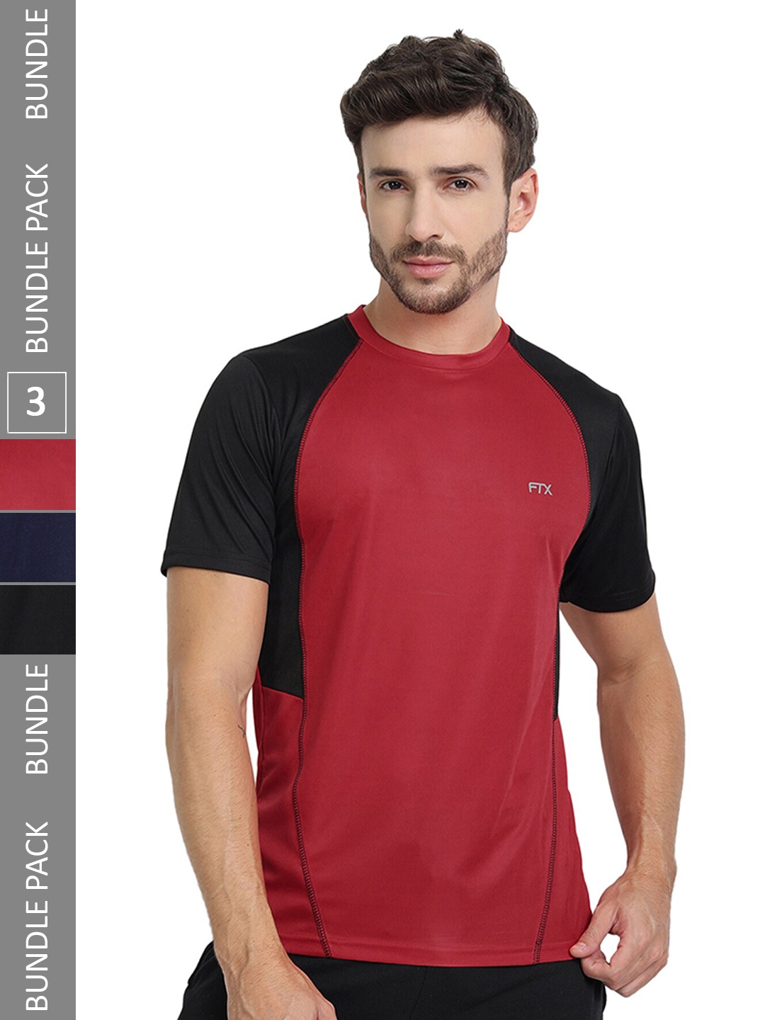 

FTX Pack Of 3 Colourblocked Round Neck Dry-Fit Sports T-shirt, Maroon