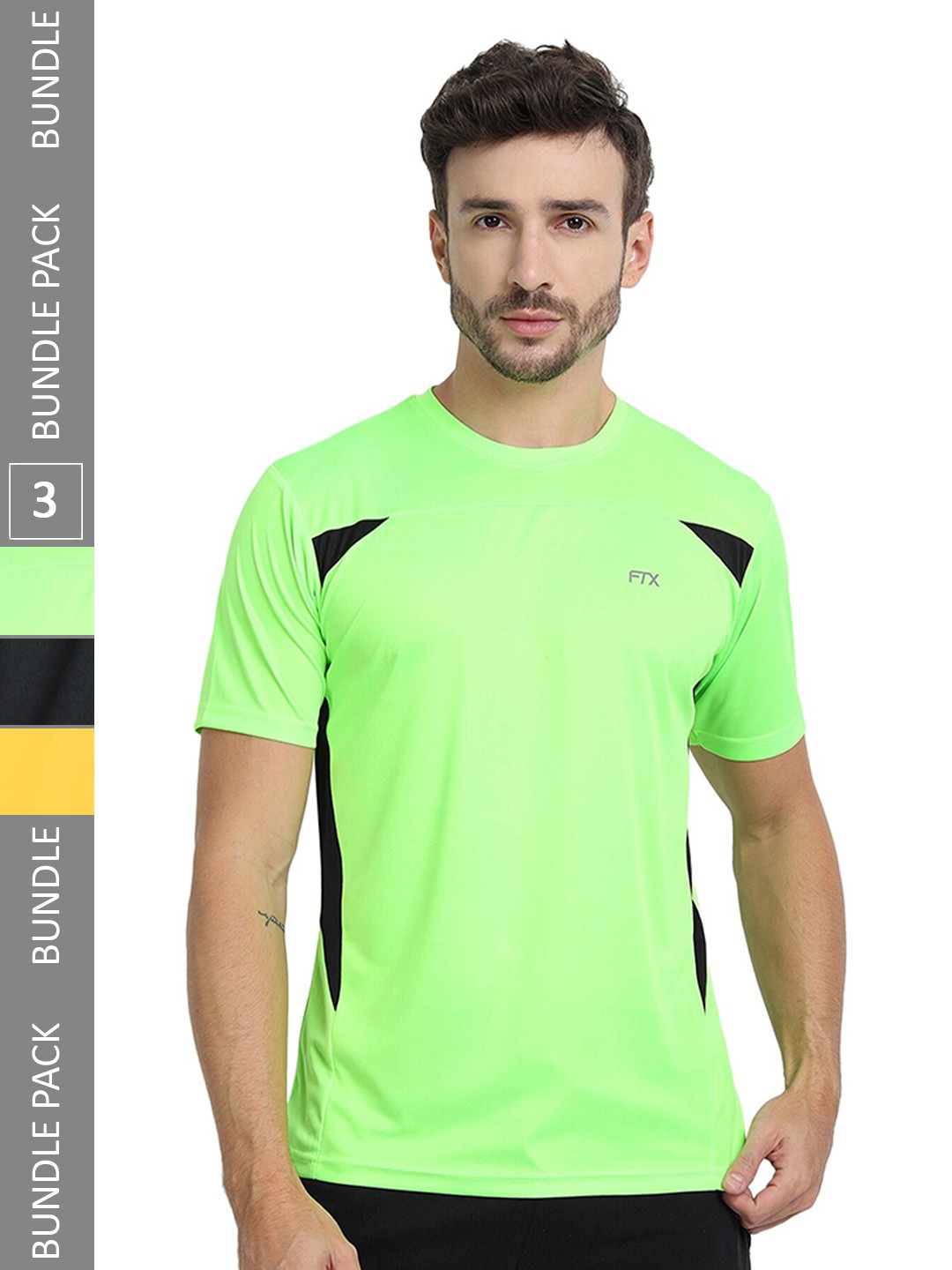

FTX Pack Of 3 Colourblocked Round Neck Dry-Fit Sports T-shirt, Green