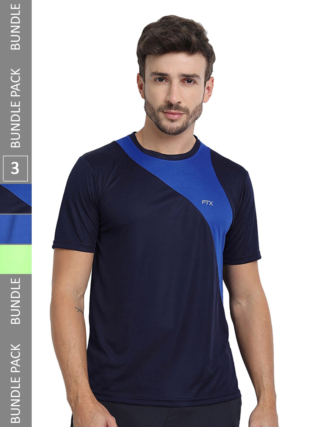 

FTX Pack Of 3 Colourblocked Round Neck Dry-Fit Sports T-shirt, Multi