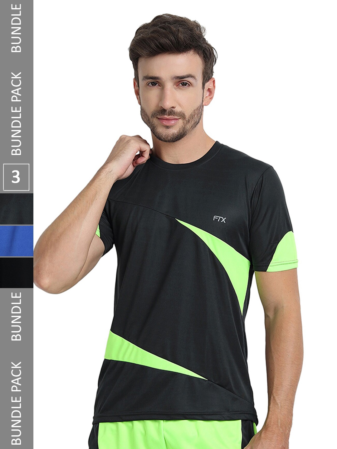 

FTX Pack Of 3 Colourblocked Round Neck Dry-Fit Sports T-shirt, Fluorescent green