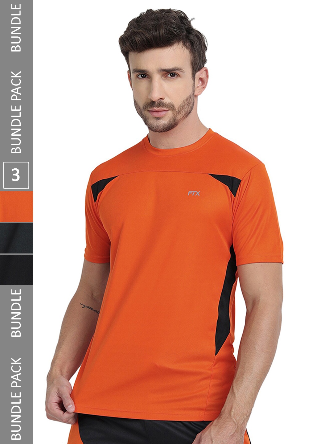 

FTX Pack Of 3 Colourblocked Round Neck Dry-Fit Sports T-shirt, Orange