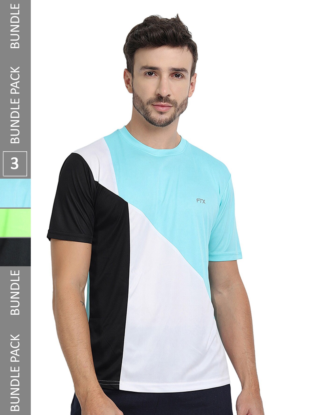

FTX Pack of 3 Colourblocked Round Neck Dry-Fit Sports T-shirt, Blue