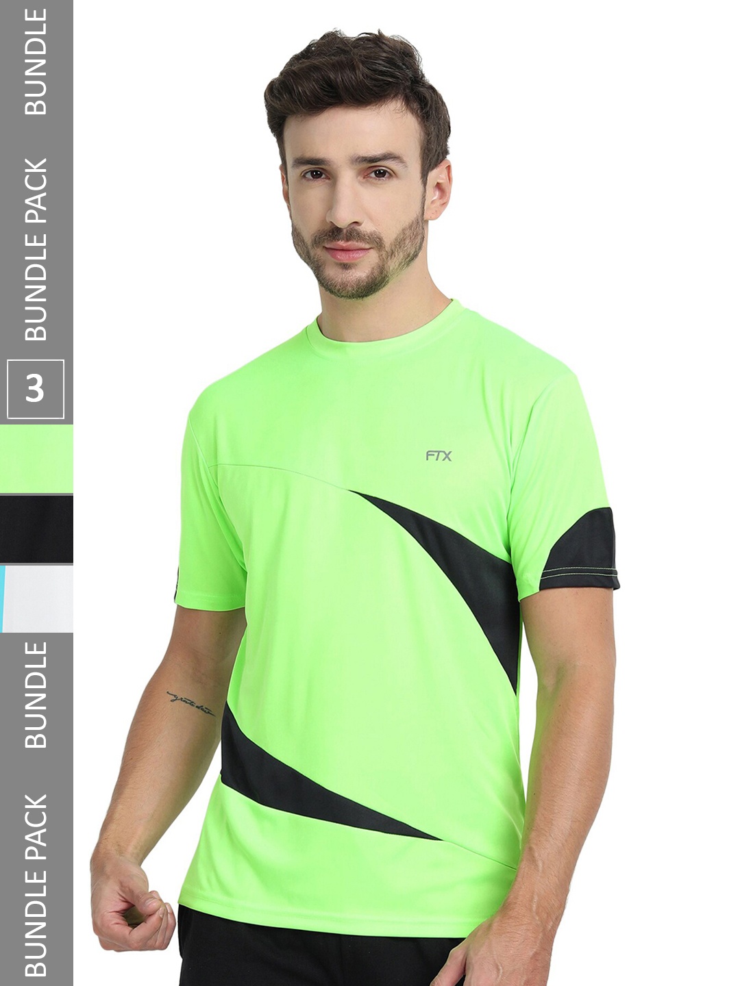 

FTX Pack of 3 Colourblocked Round Neck Dry-Fit Sports T-shirt, Lime green