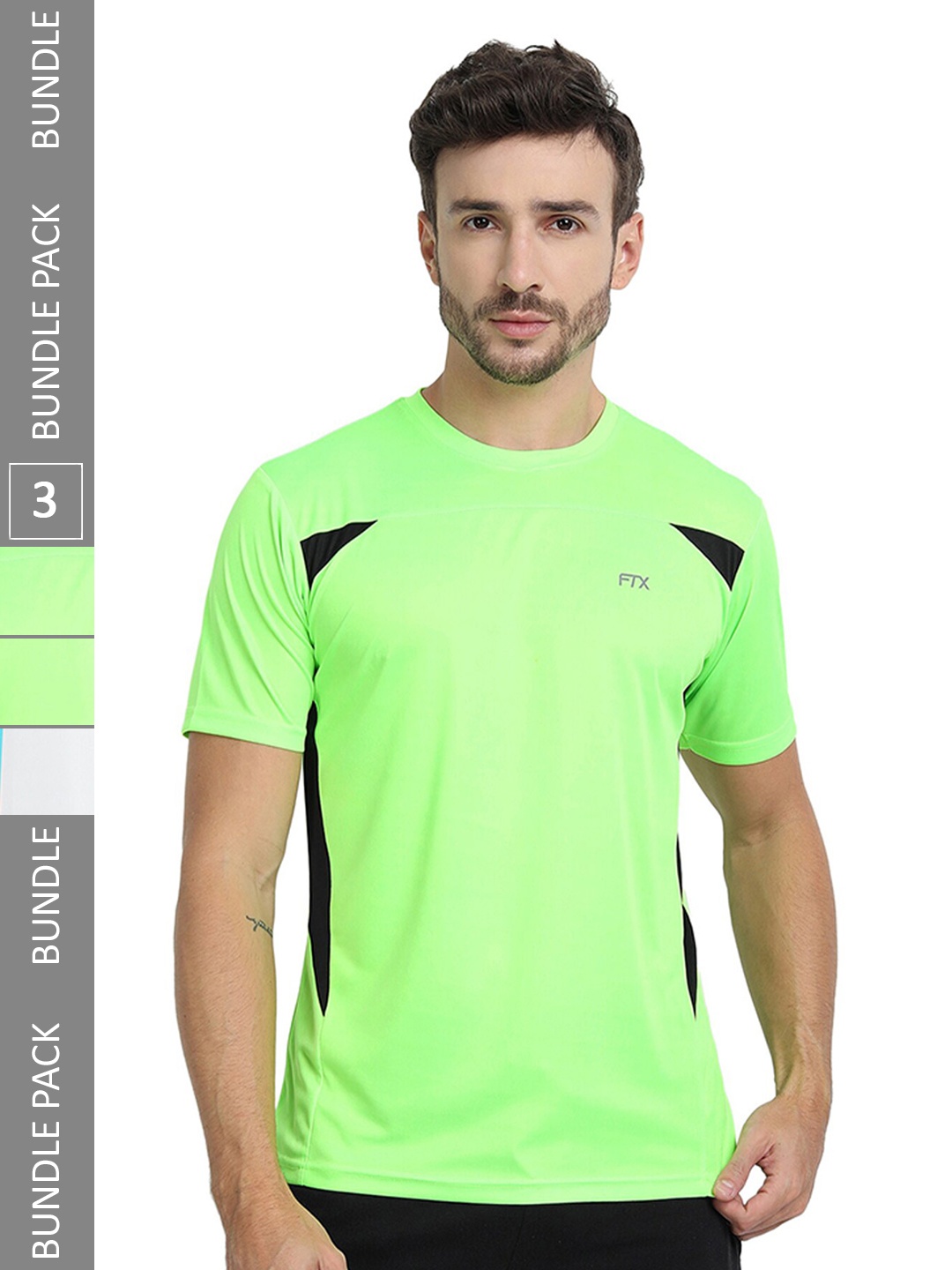

FTX Pack 3 Colourblocked Round Neck Dry-Fit Sports T-shirt, Green