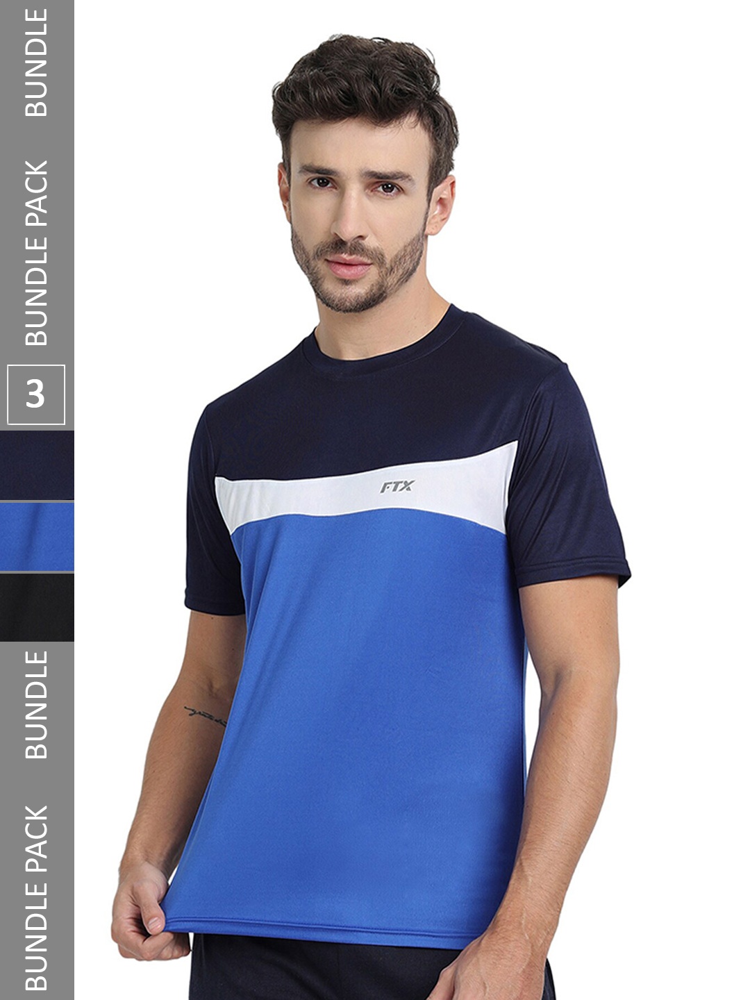 

FTX Pack 3 Colourblocked Round Neck Dry-Fit Sports T-shirt, Blue