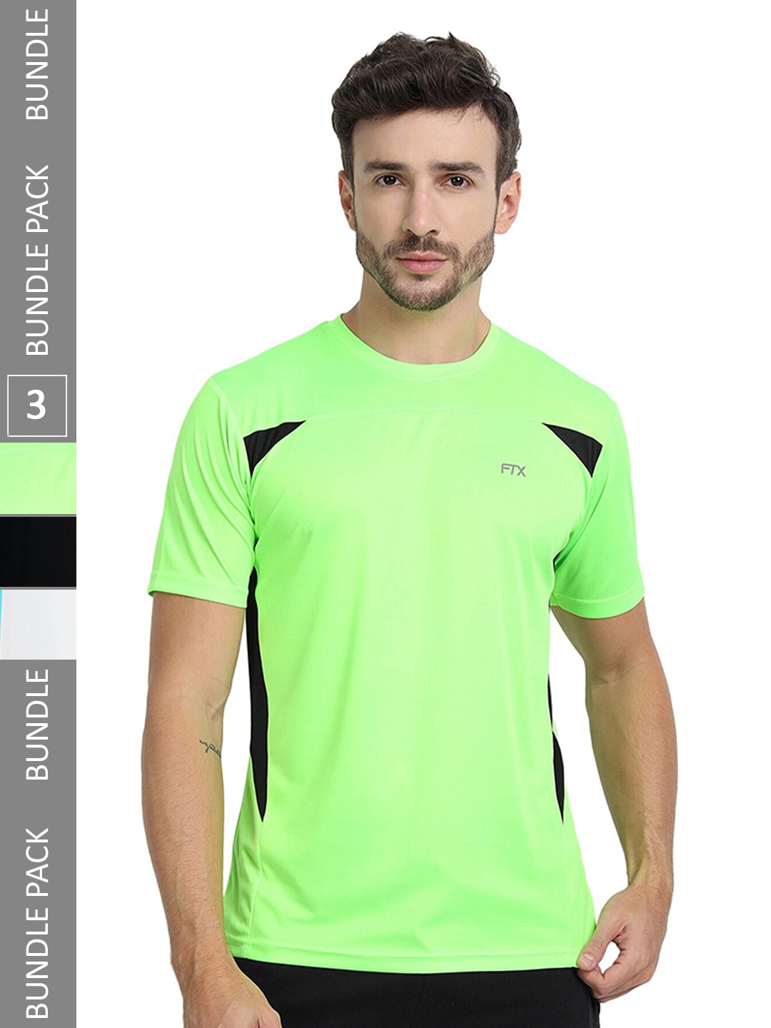 

FTX Pack Of 3 Colourblocked Round Neck Dry-Fit Sports T-shirt, Green