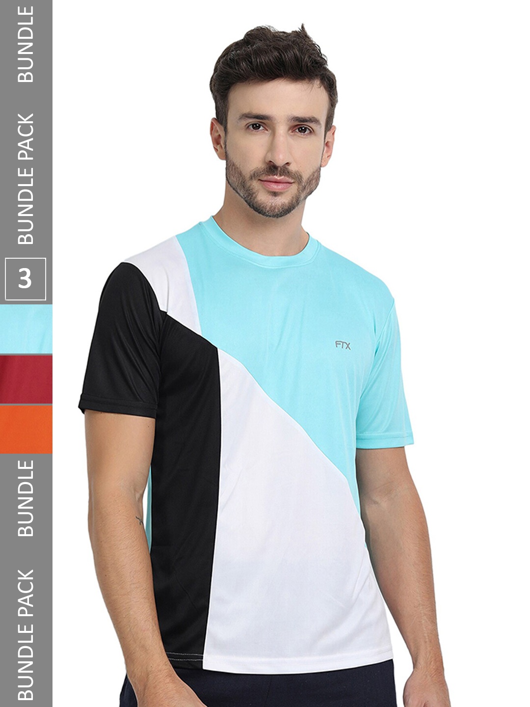 

FTX Pack of 3 Colourblocked Round Neck Dry-Fit Sports T-shirt, Blue