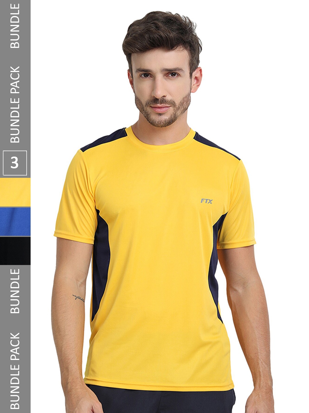 

FTX Pack Of 3 Colourblocked Round Neck Dry-Fit Sports T-shirt, Yellow